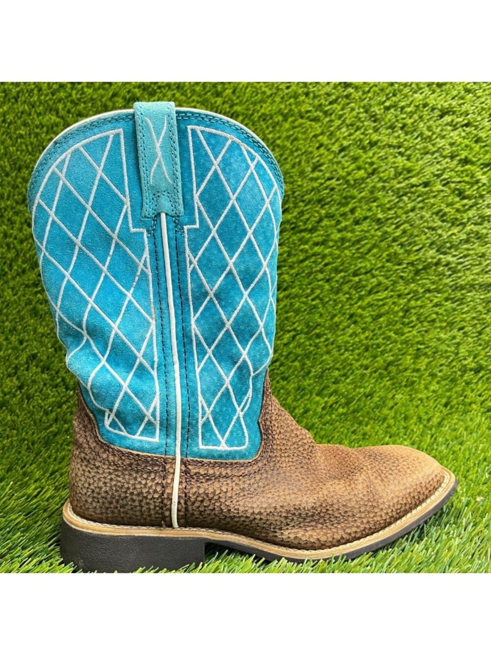 Twisted X Top Hand Girls Size 2.5Y Blue Brown Classic Square Toe Western Boots